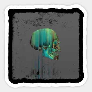 Green Glitch Skull Sticker